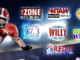 Bryan Broadcasting radio station logos next to football player